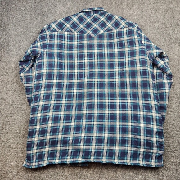 Wrangler Shirt‎ Jacket Mens 2XLT Blue Plaid Quilted Flannel Western Pearl Snap - Picture 3 of 6